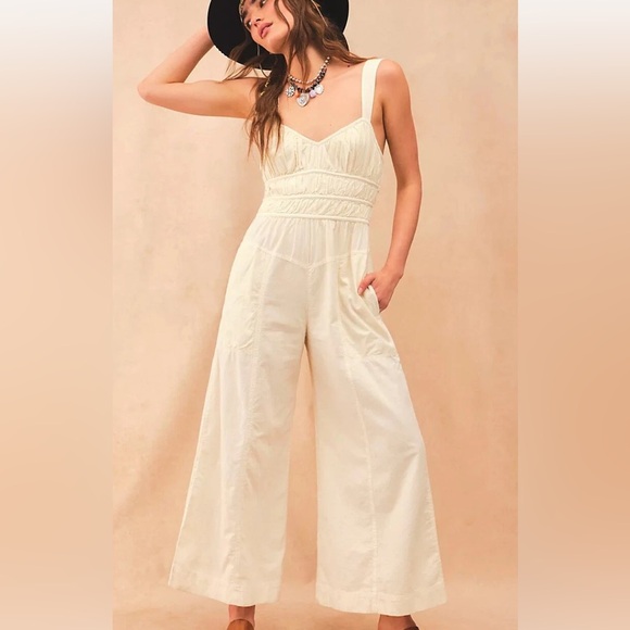 Free People Pants - Free People Cream Wide-Leg Jumpsuit